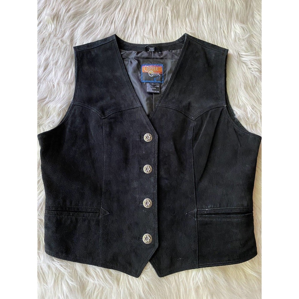 Cripple Creek Women's Suede Leather Vest Black Western Motorcycle Size Large